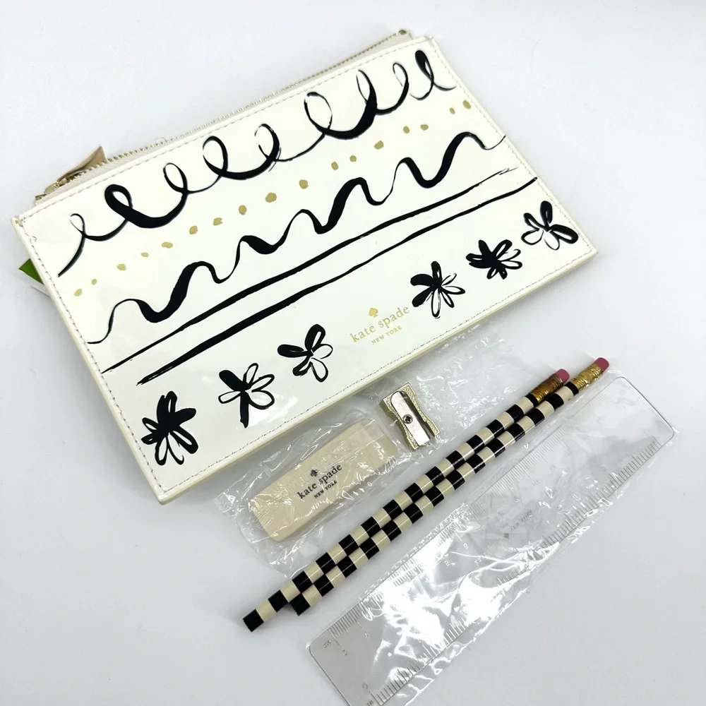 ✨SALE✨ Kate Spade Daisy Place Pencil Eraser Sharpener Ruler Office School Pouch